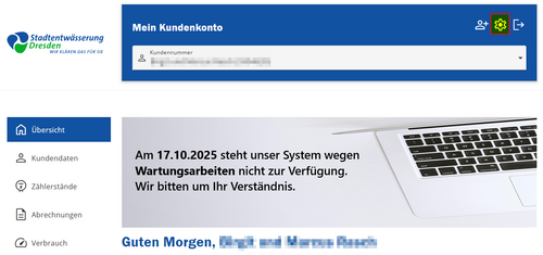 Button für die Accountverwaltung Darstellung zeigt den Button für die Accountverwaltung