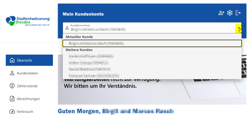 Menü zum Wechseln der Kunden Darstellung wie man zwischen verknüpften Kunden wechselt