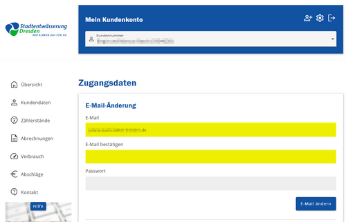 Darstellung zeigt Formularfelder in welche die neue E-Mail einzutragen ist